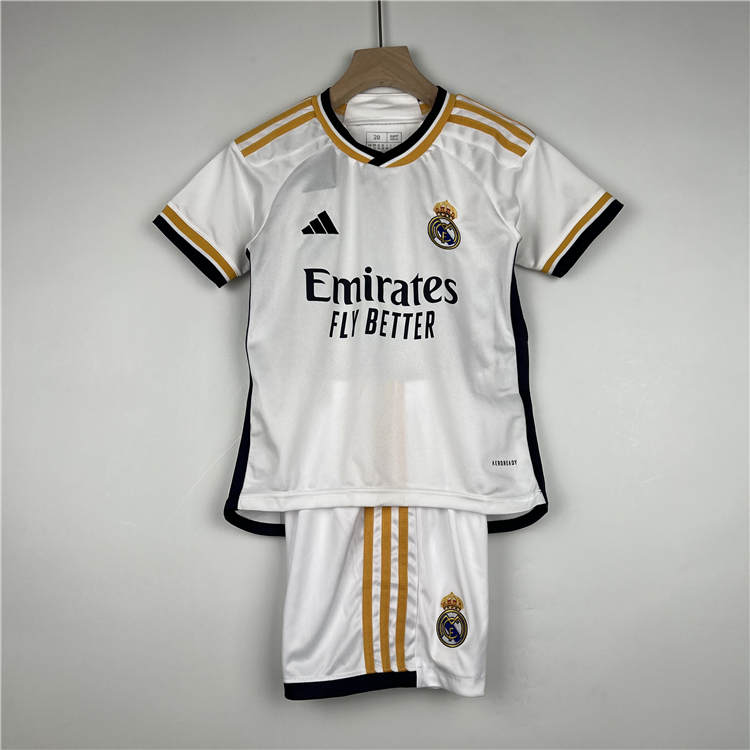 KidsYouth Real Madrid 2324 Home White Soccer Football KitShirtShort -