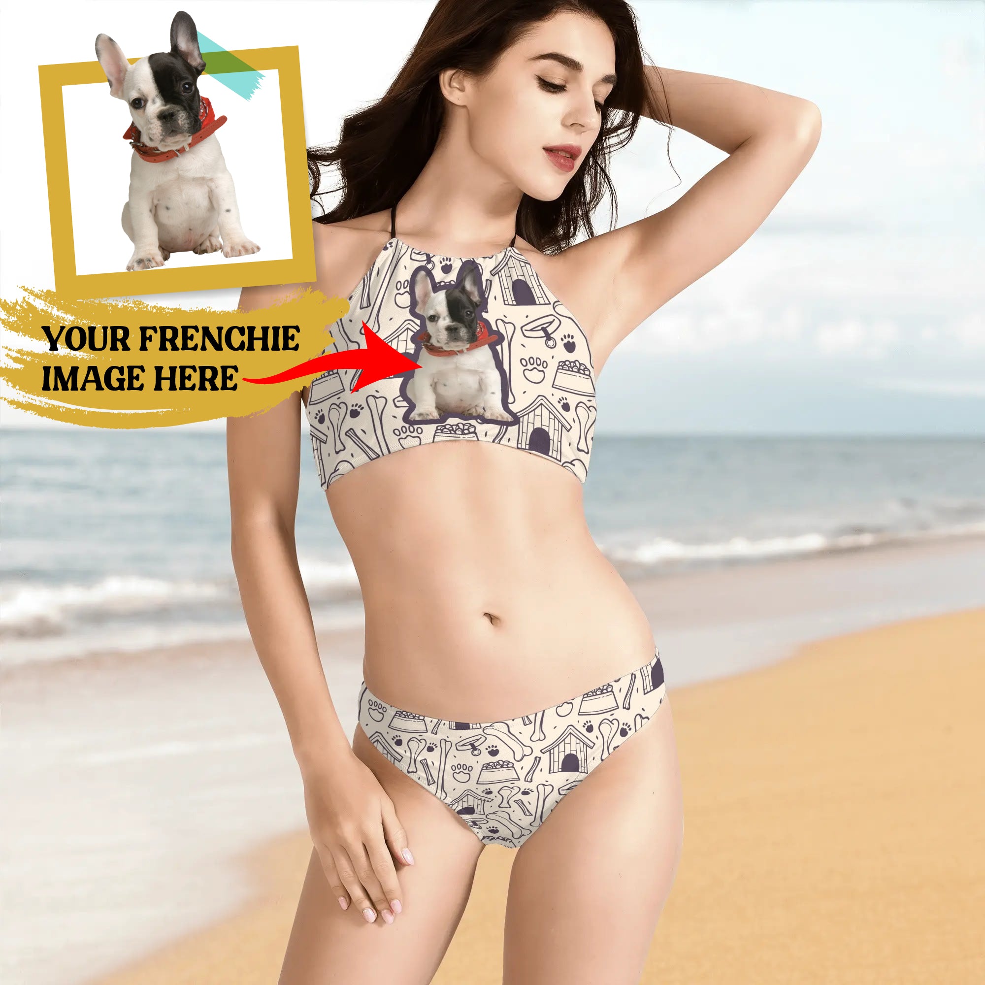 French Bulldog Lover Custom Womens Bikini Sets Swimsuit With French