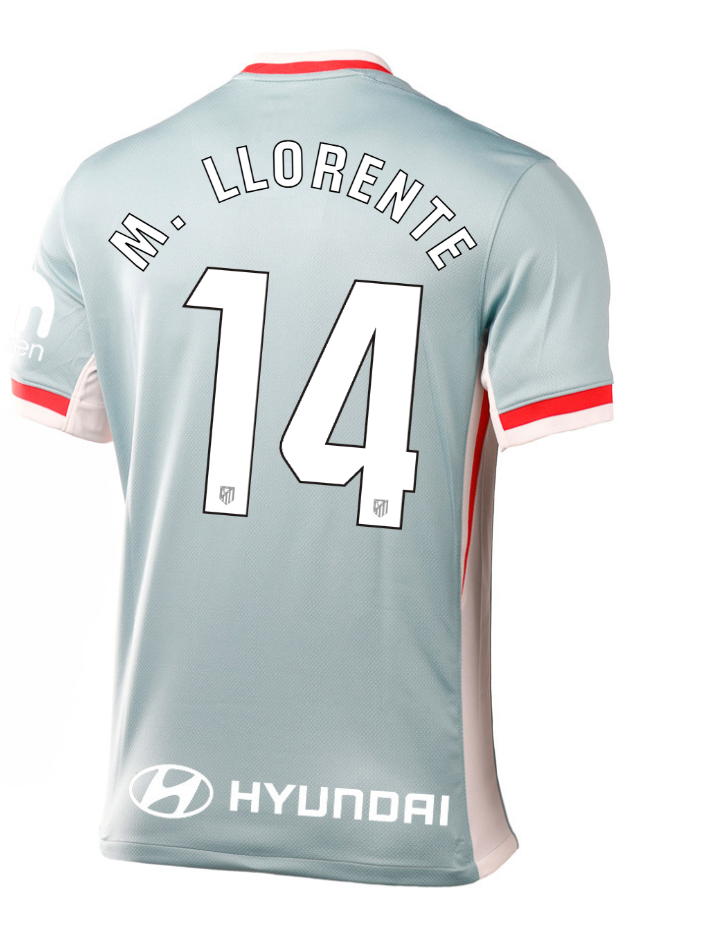 Away Laliga Jersey for Atletico Madrid featuring M. LLORENTE 14 in the 24-25 season