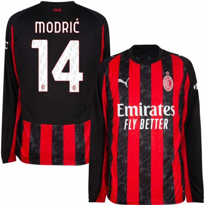 AC Milan Home Long Sleeve Shirt 14 Modric 202526 - Official Replica