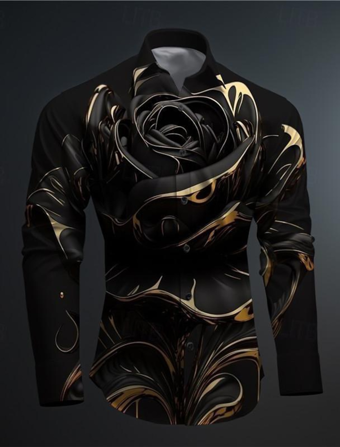 Men's Rose Geometric Pattern Button Up Shirt Printed Shirts Long Sleeve Subcultural Vacation Party Street Spring & Summer Turndown Print Button-Down Red Gold
