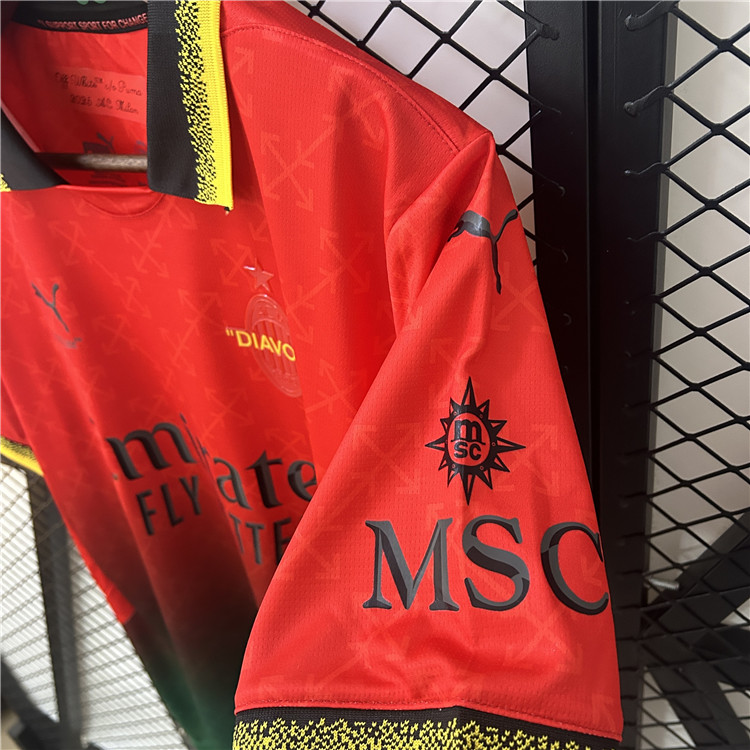 High Quality Moisture Wicking AC Milan X Off-White Shirt 2025 - Red