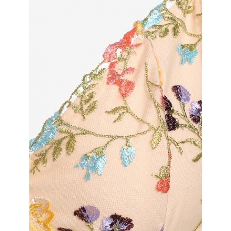 Floral Embroidered Sheer Mesh Underwire Bustier Cami Top HD5528