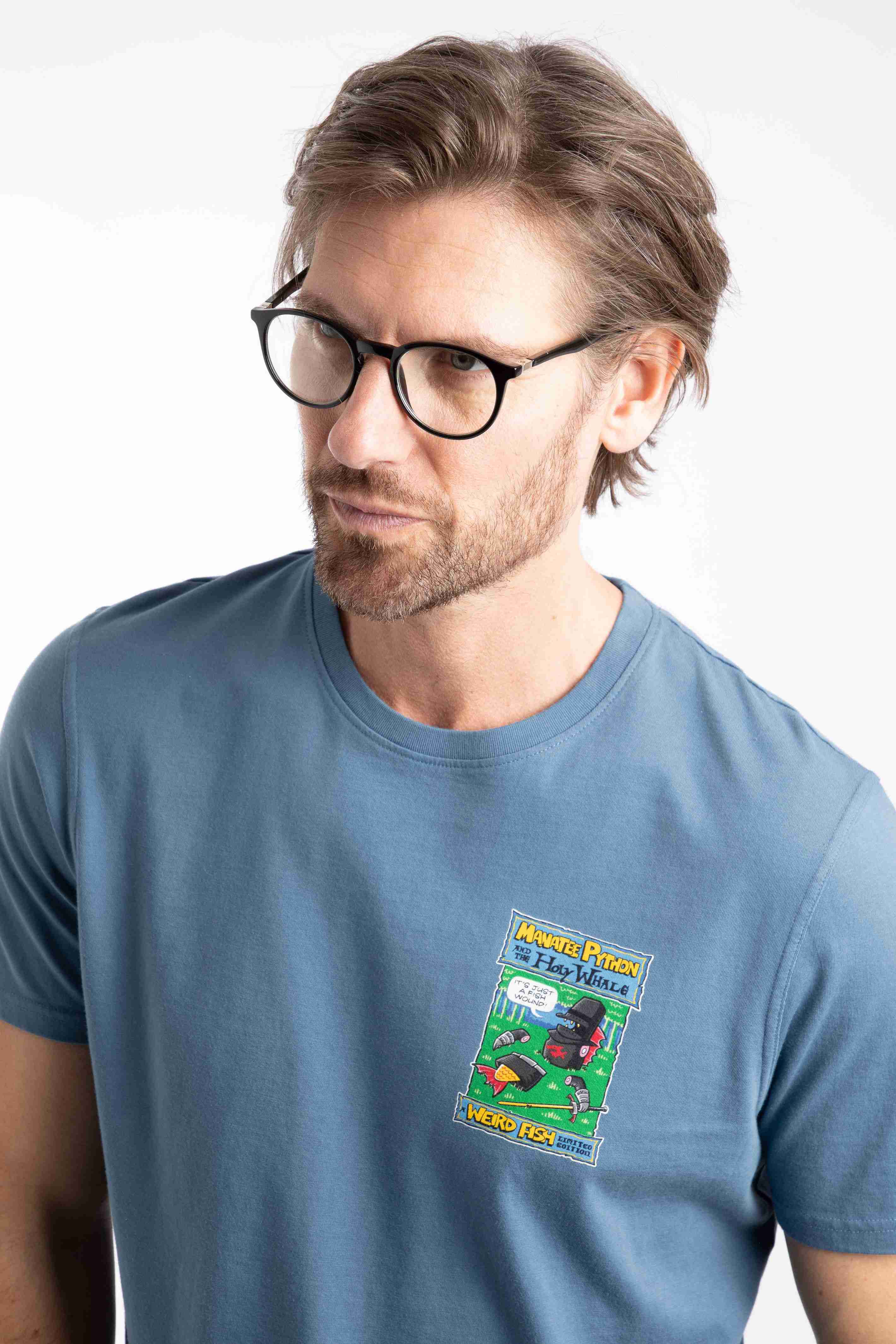 Holy Whale Back Print Artist T-Shirt Washed Blue