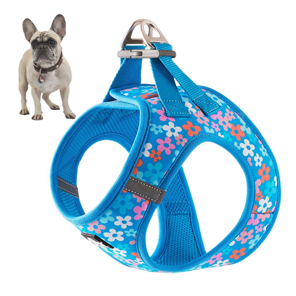 Weather-Resistant Bloompup Frenchie Floral Harness With Reflective St...