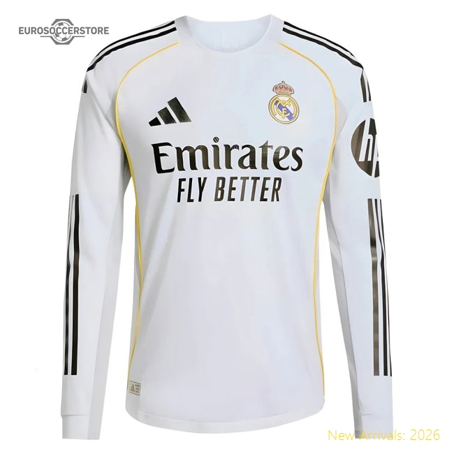 High-Quality 2025-2026 Real Madrid Authentic Long Sleeve Home Shirt