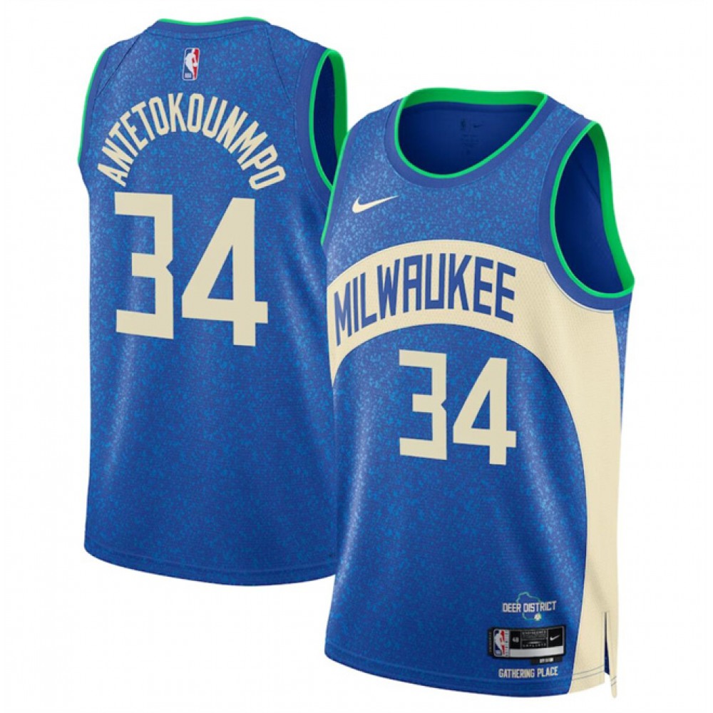 Top-Grade Men's Milwaukee Bucks #34 Giannis Blue Basketball Jersey