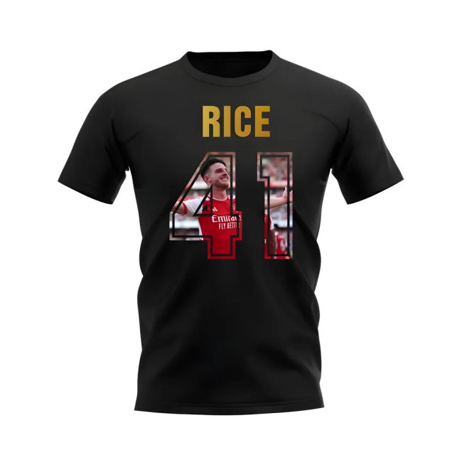 Declan Rice Name And Number Arsenal T-Shirt (Black)