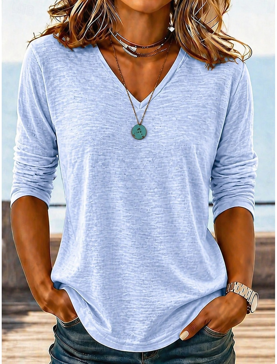 Women's Shirt Texture Blouse Summer Tops Plain Stylish Classic Short Sleeve V Neck Long Tops Casual Light Beige Light Green Light Purple Summer Spring