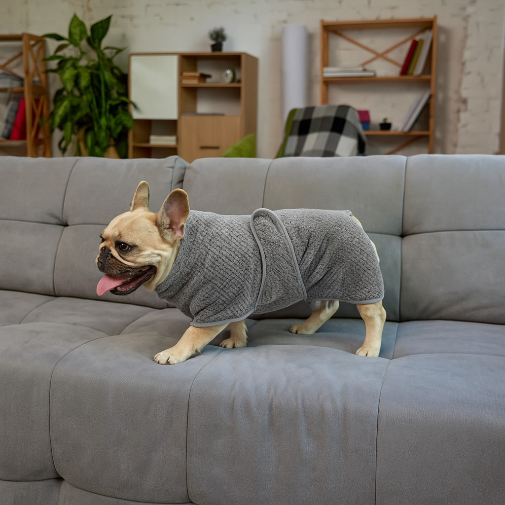 Bathlet French Bulldog Drying Coat – Absorbent Soft Microfiber Dog Bathrobe