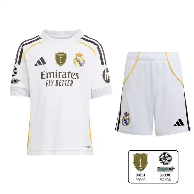Kid's Real Madrid Home Soccer Jersey Kit(Jersey+Shorts+Socks) 2025/26A