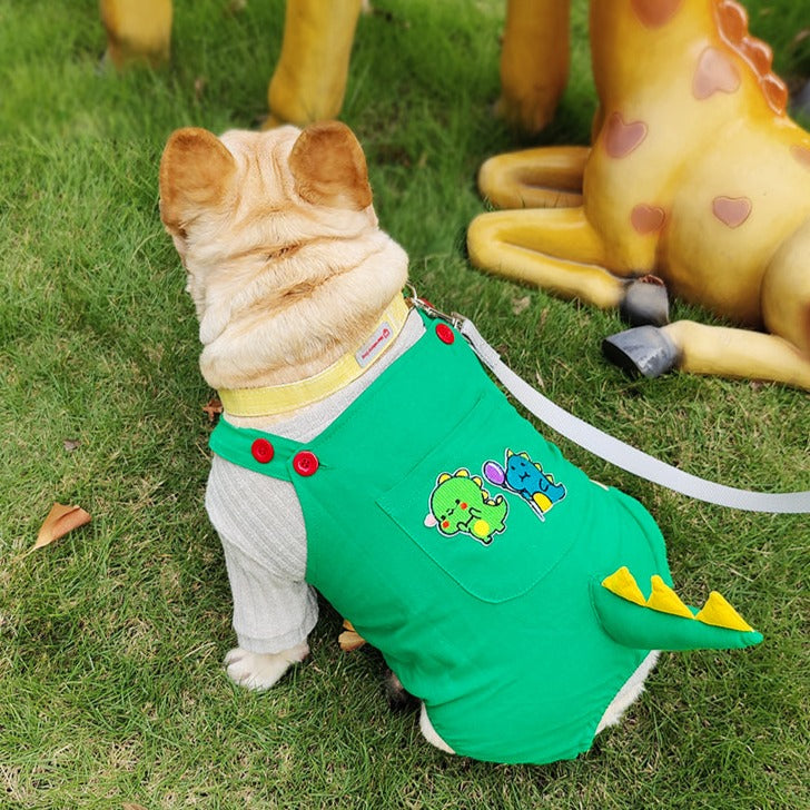 French Bulldog Green Dinosaur Clothes For French Bulldog Warm Dog Outfit