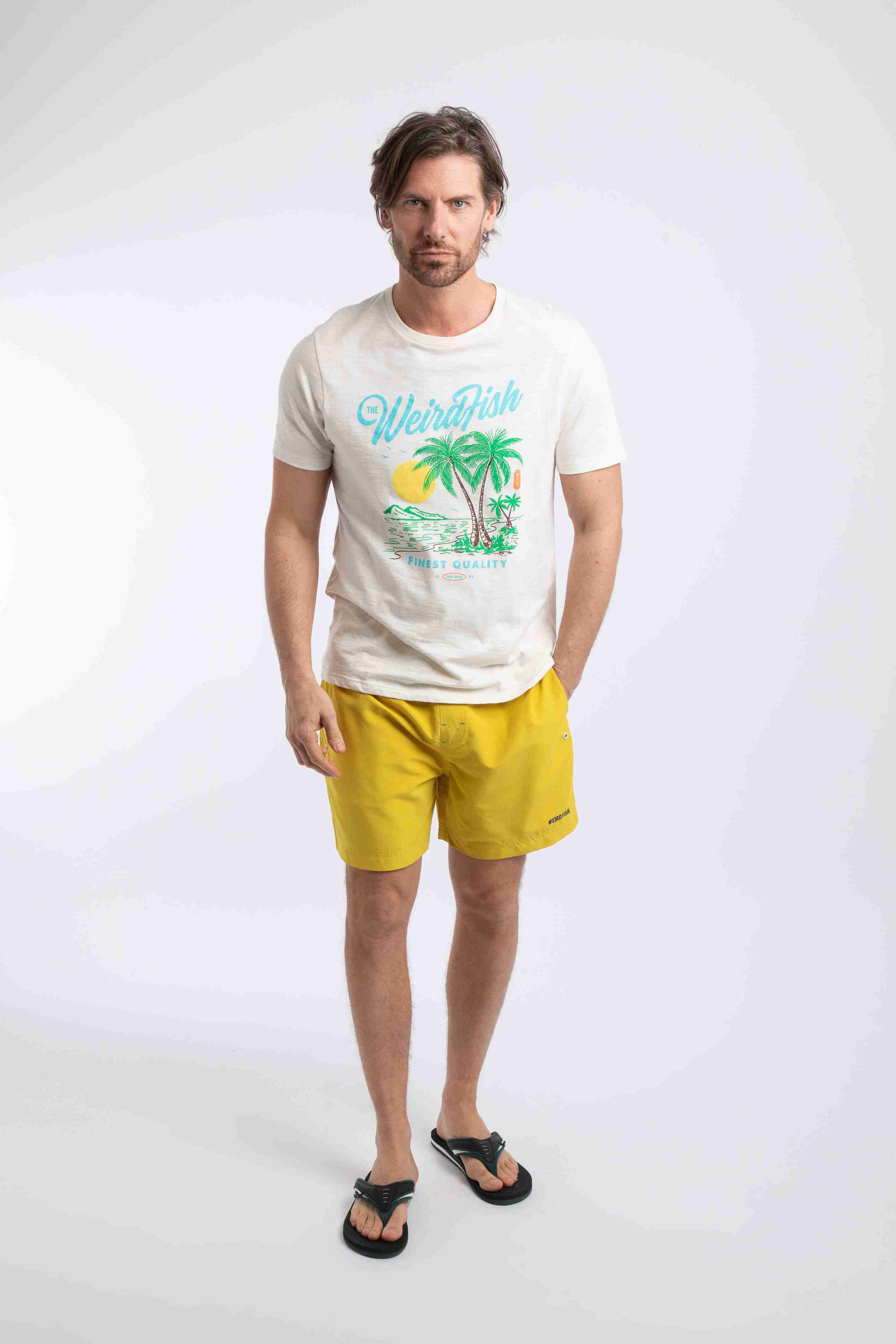Palm Island Front Print Graphic T-Shirt Dusty White