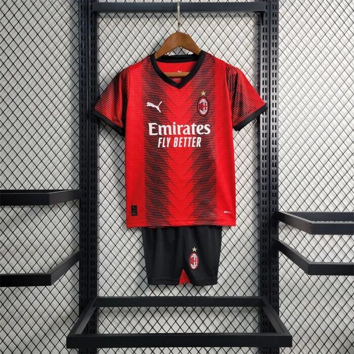 Moisture Wicking Kids AC Milan 2324 Home Kit ShirtShorts