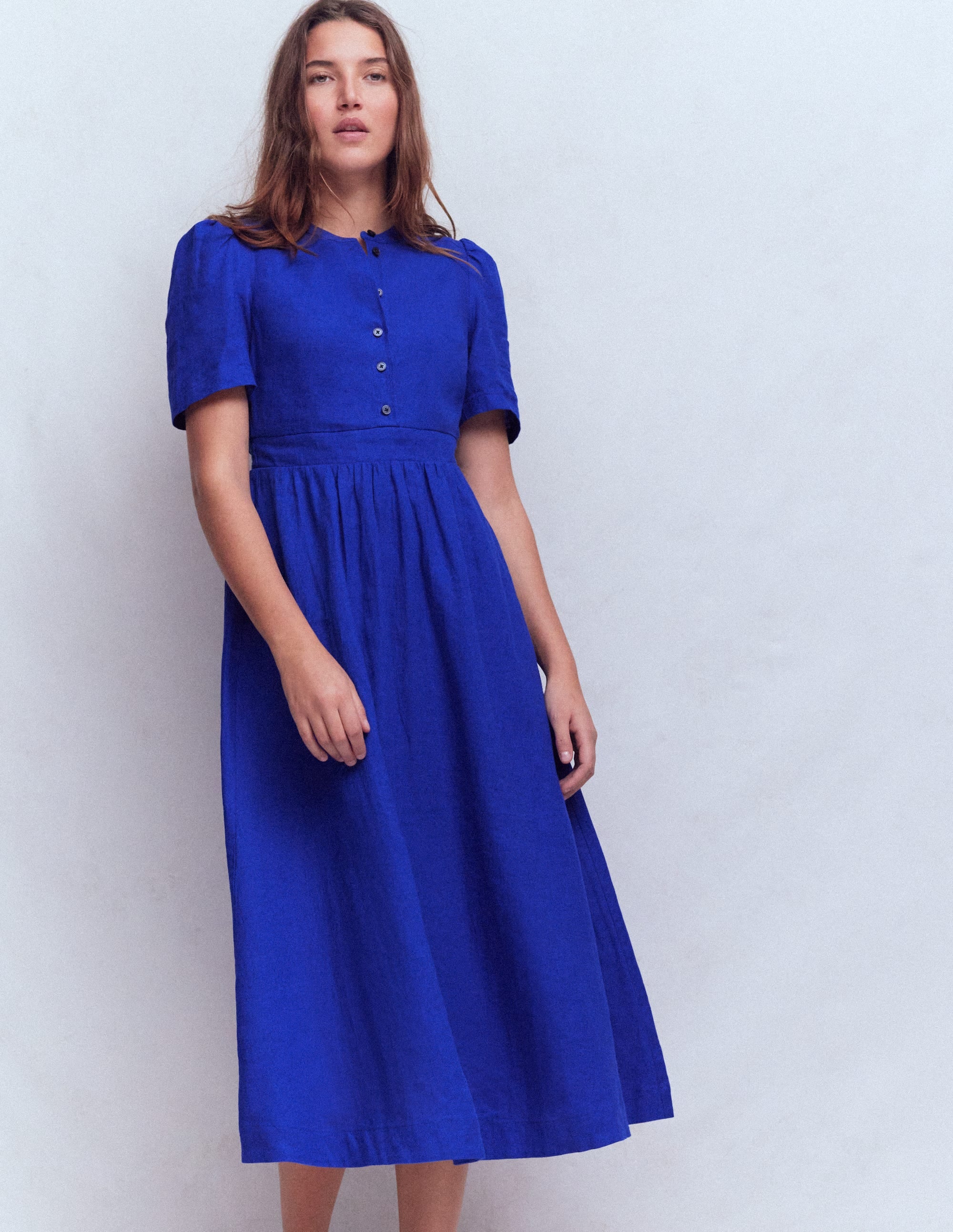 Ivy Placket Linen Midi Dress