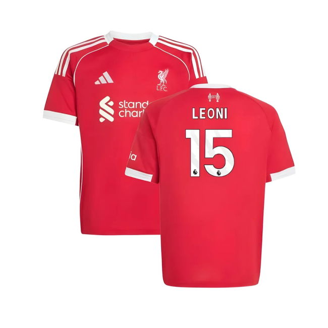 Liverpool Home Football Jersey 2025-20 Leoni 15 L M S Kids