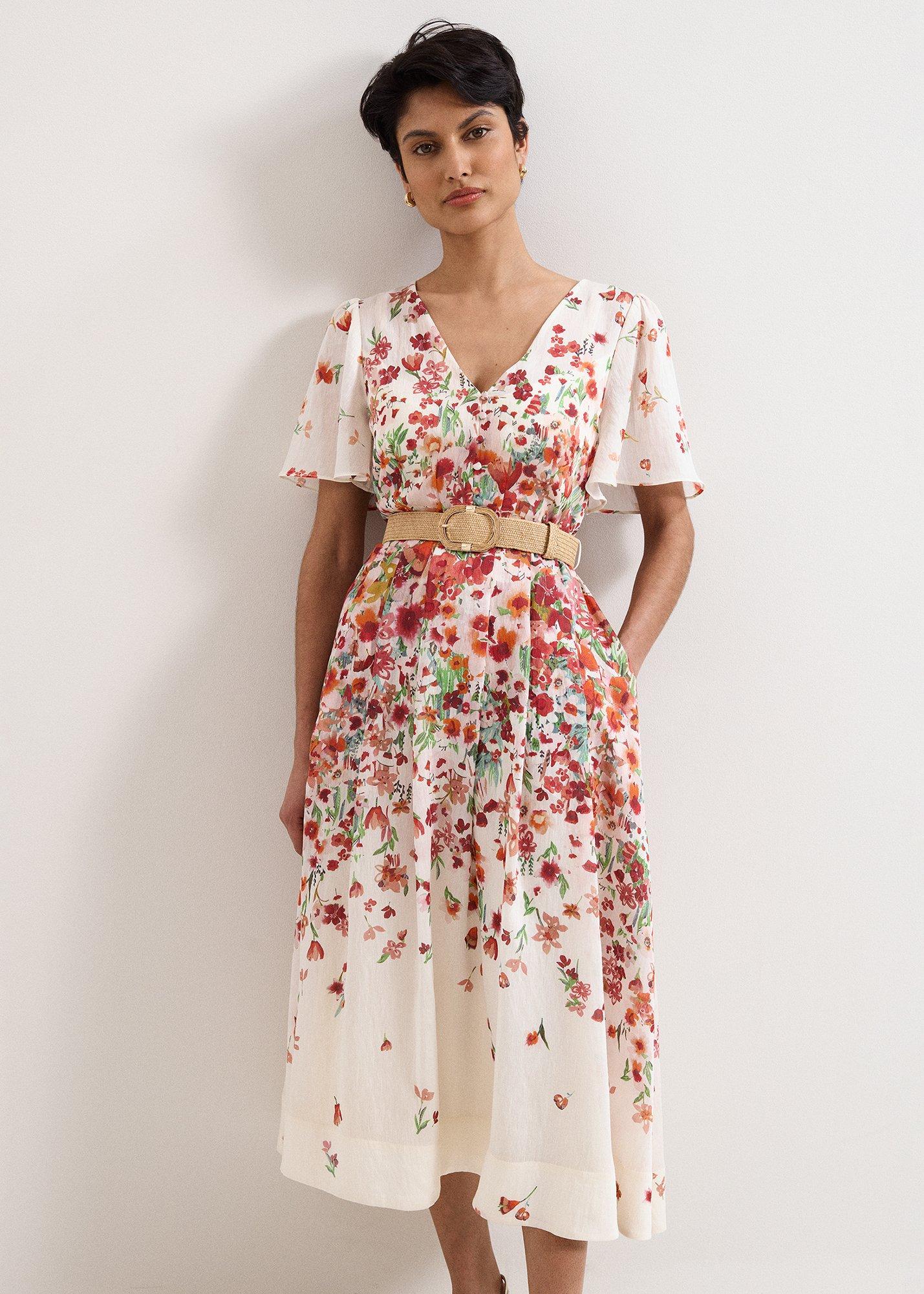 Petite Lovette Cream Floral Midi Dress
