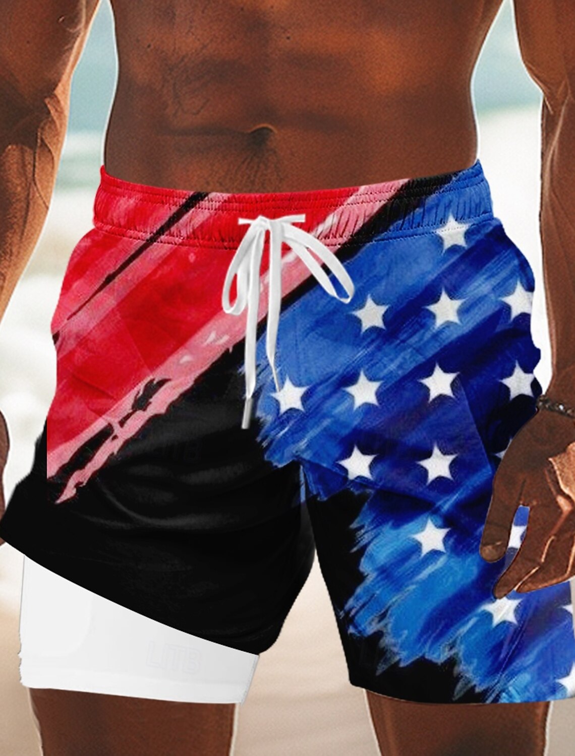 Independence Day Men's 4th of July U.S. 250th Anniversary US Flag Patriotic Lined Shorts 2 in 1 Board Shorts Swim Trunks Mid Waist Holiday Side Pockets With Compression Liner Elastic Drawstring Waist