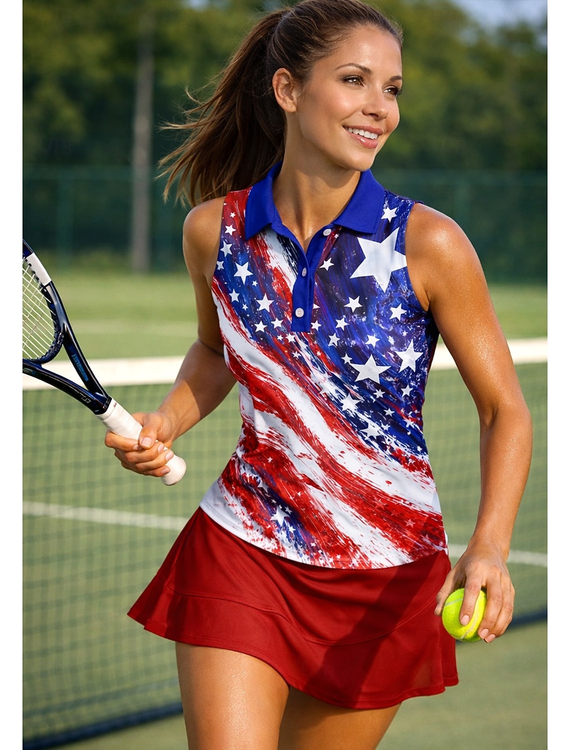 America's 250th Anniversary Independence Day Women's Geometric National Flag Tops Sport Shirt Golf Polo Shirt Tank Top Sleeveless Floral Buttons UPF50+ UV Resistant High Elasticity Moisture Wicking