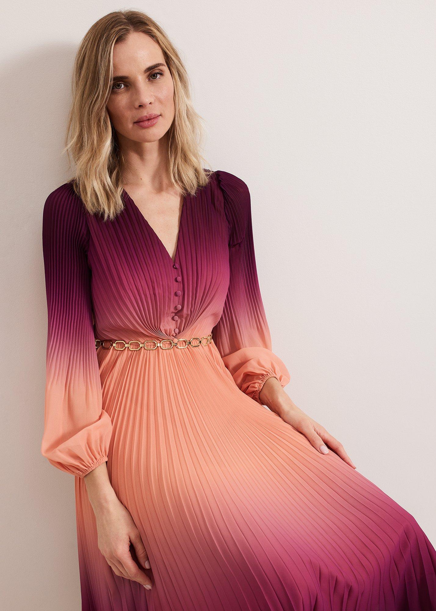 Mira Ombre Button Detail Pleat Dress