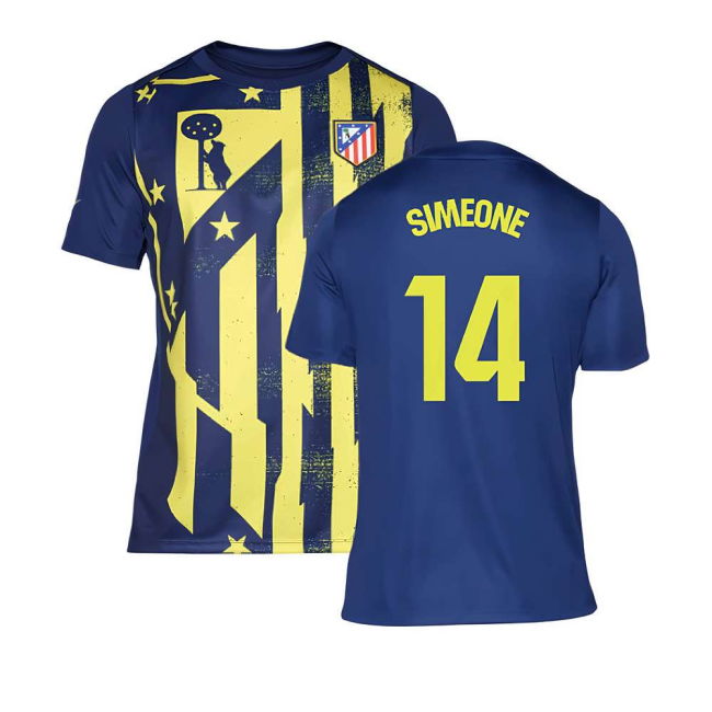 2025-2026 Atletico Madrid Pre-Match Shirt (Blue-Yellow) (Simeone 14)