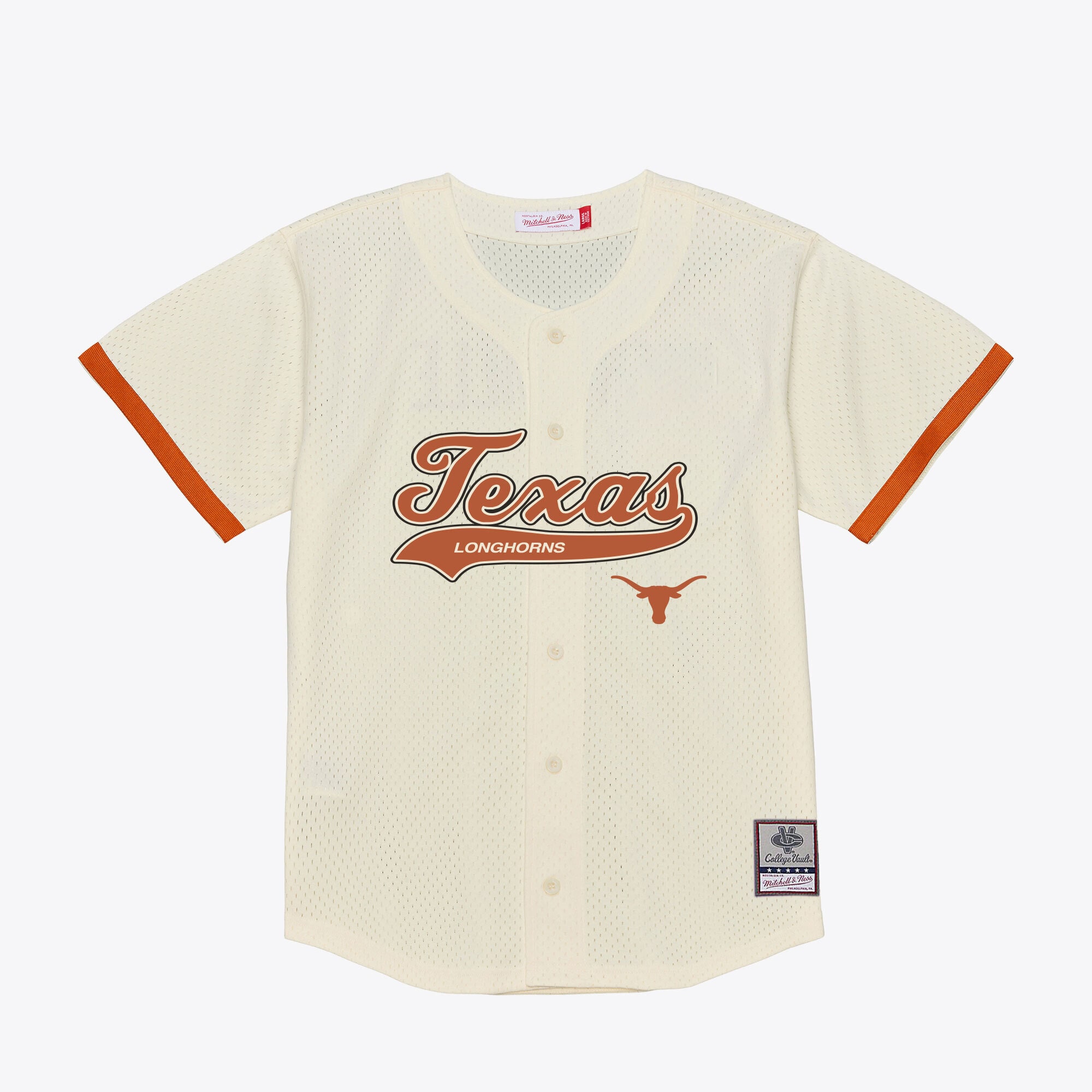 [NJP] Texas Longhorns Mesh Button-Up Batting Practice Baseball Jersey - Cream