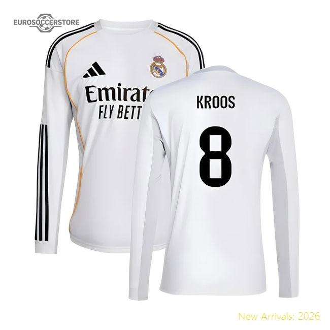 2025-2026 Real Madrid Long Sleeve Home Shirt (Kroos 8)