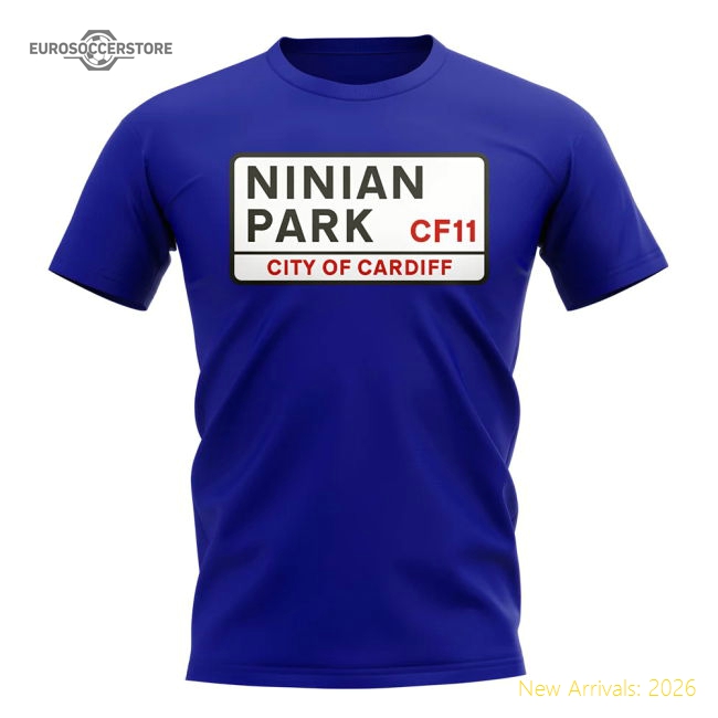 Cardiff Ninian Park Street Sign T-Shirt Royal In Multiple Youth Sizes