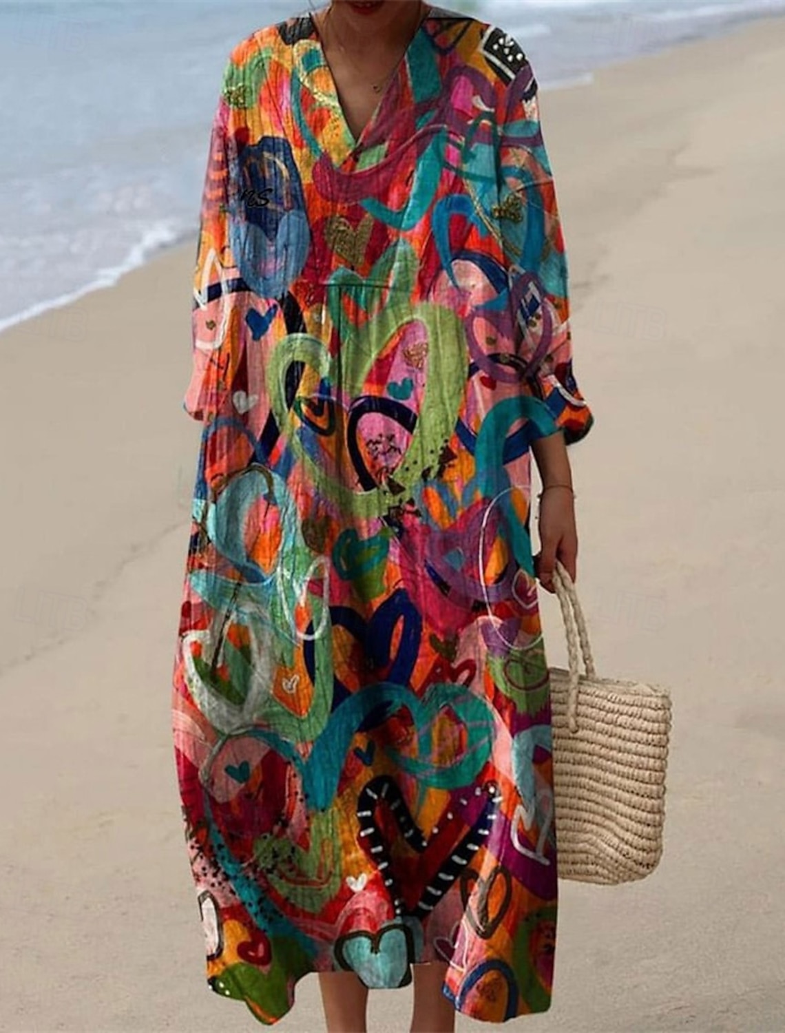 Women's Midi Dress Casual Dress Print Dress Fashion Modern Daily Beach Weekend Regular Fit Flower Long Sleeve V Neck Blue Yellow Light Green Pink Spring Fall