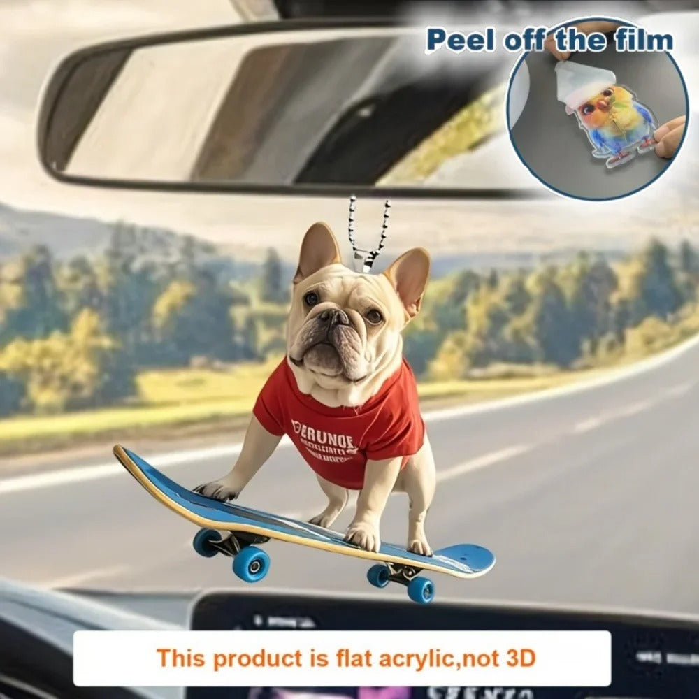 – 2d Acrylic Skateboard Puppy Pendant For French Bulldogs | Comfort Fit