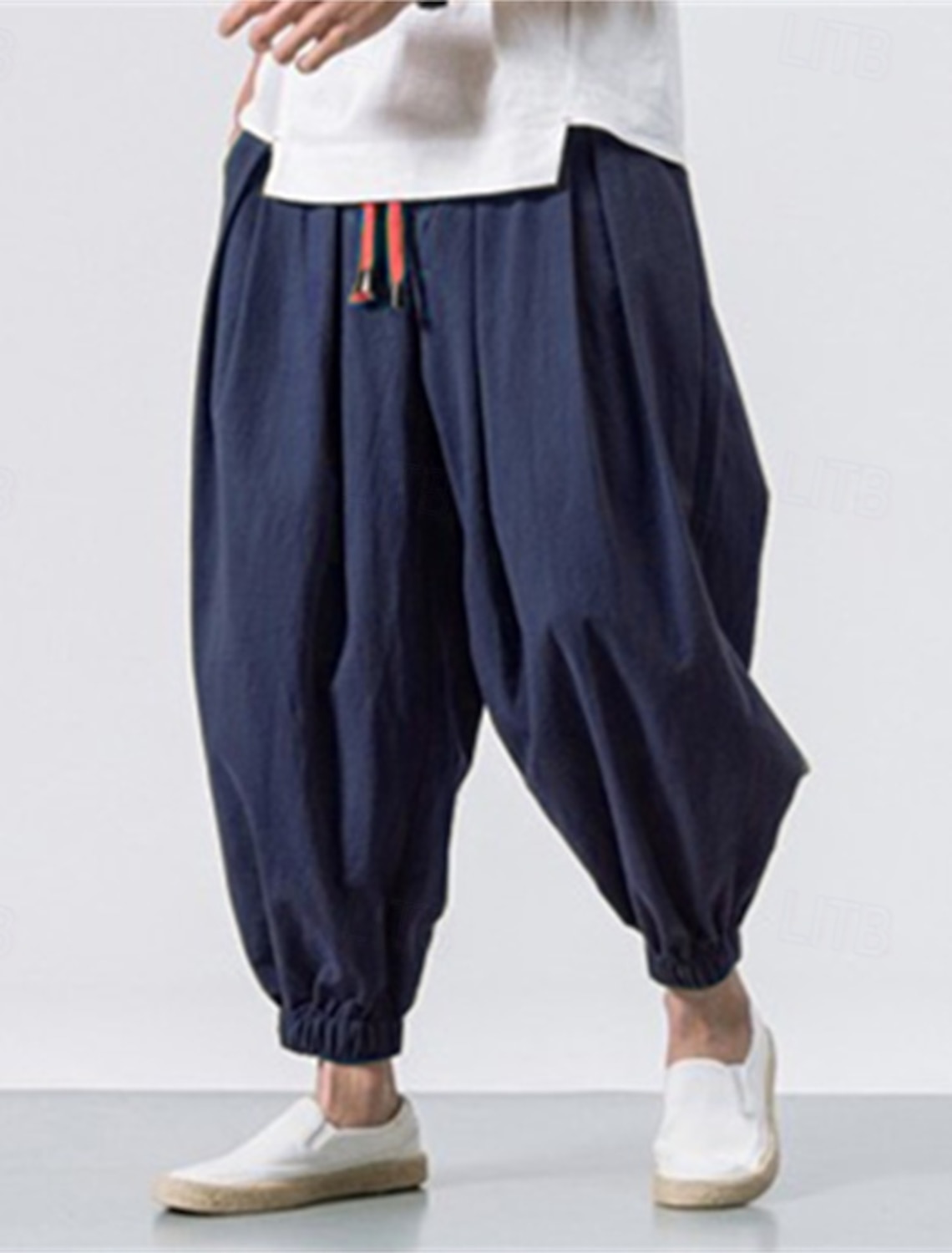 Men's Joggers Linen Pants Trousers Summer Beach Drawstring Elastic