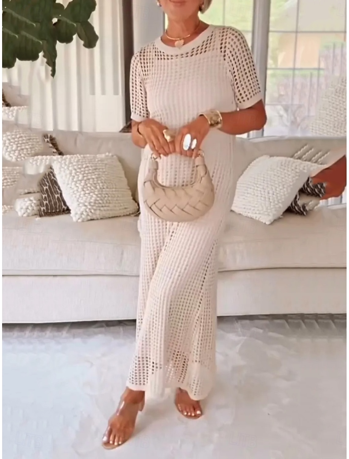 Women's Long Dress Maxi Dress Cut Out Dress Summer Dress Elegant Fashion Modern Outdoor Vacation Going out Regular Fit Plain Short Sleeve Crew Neck Black White Pink Purple Summer Spring