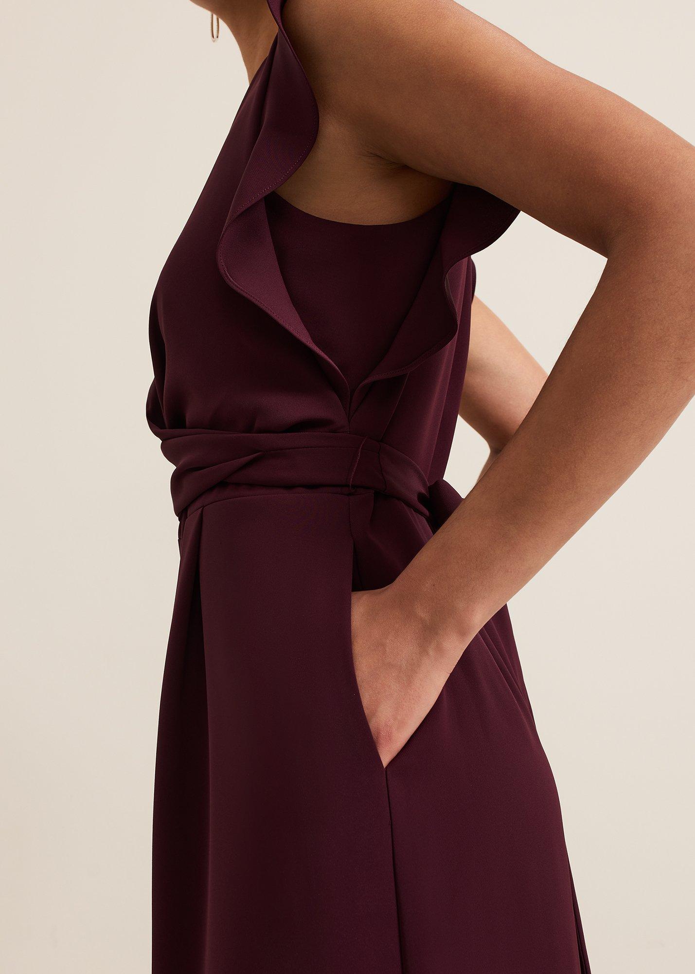 Petite Ayla Burgundy Jumpsuit.