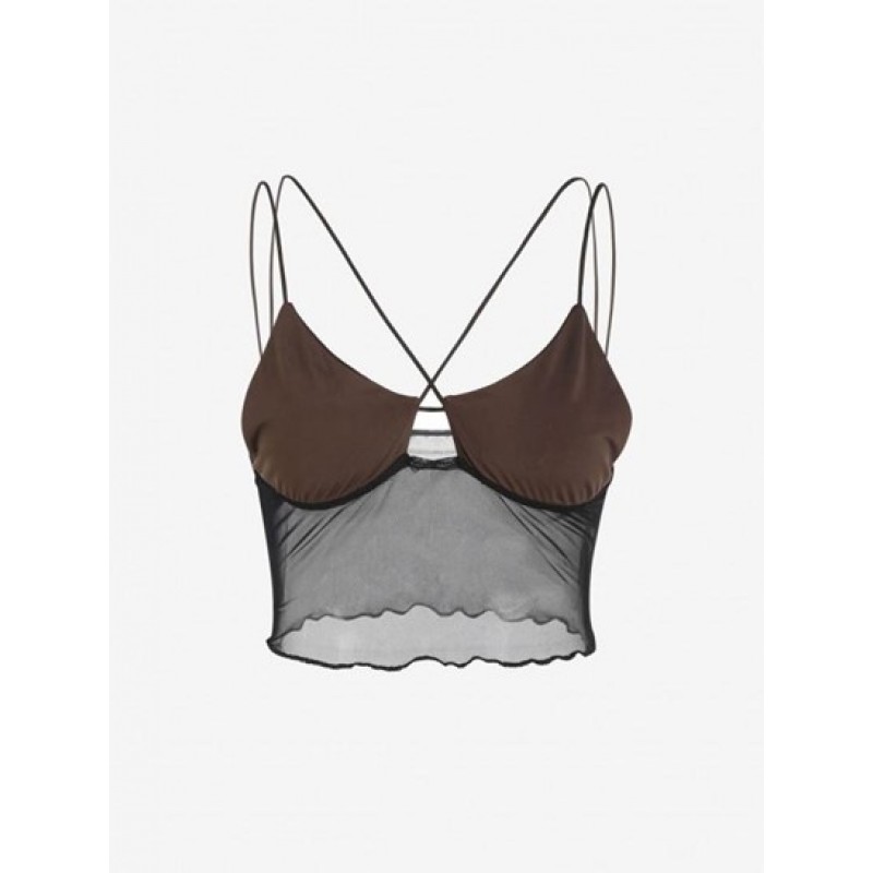 Overlock-style Mesh Panel Criss Cross Crop Top TZ5265