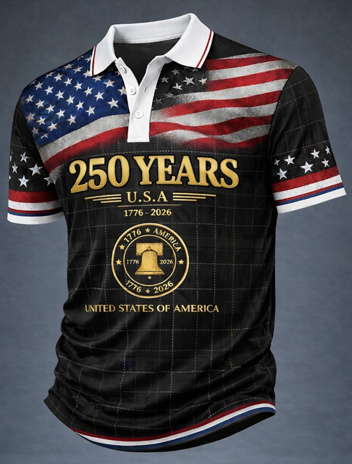 4th of July 2026 250th Men's American US Flag Polo Shirts Short Sleeve Polo Shirts Lapel Casual Athleisure Daily Wear Festival Wear 3D Print Buttons Spring & Summer Blue Red Gray