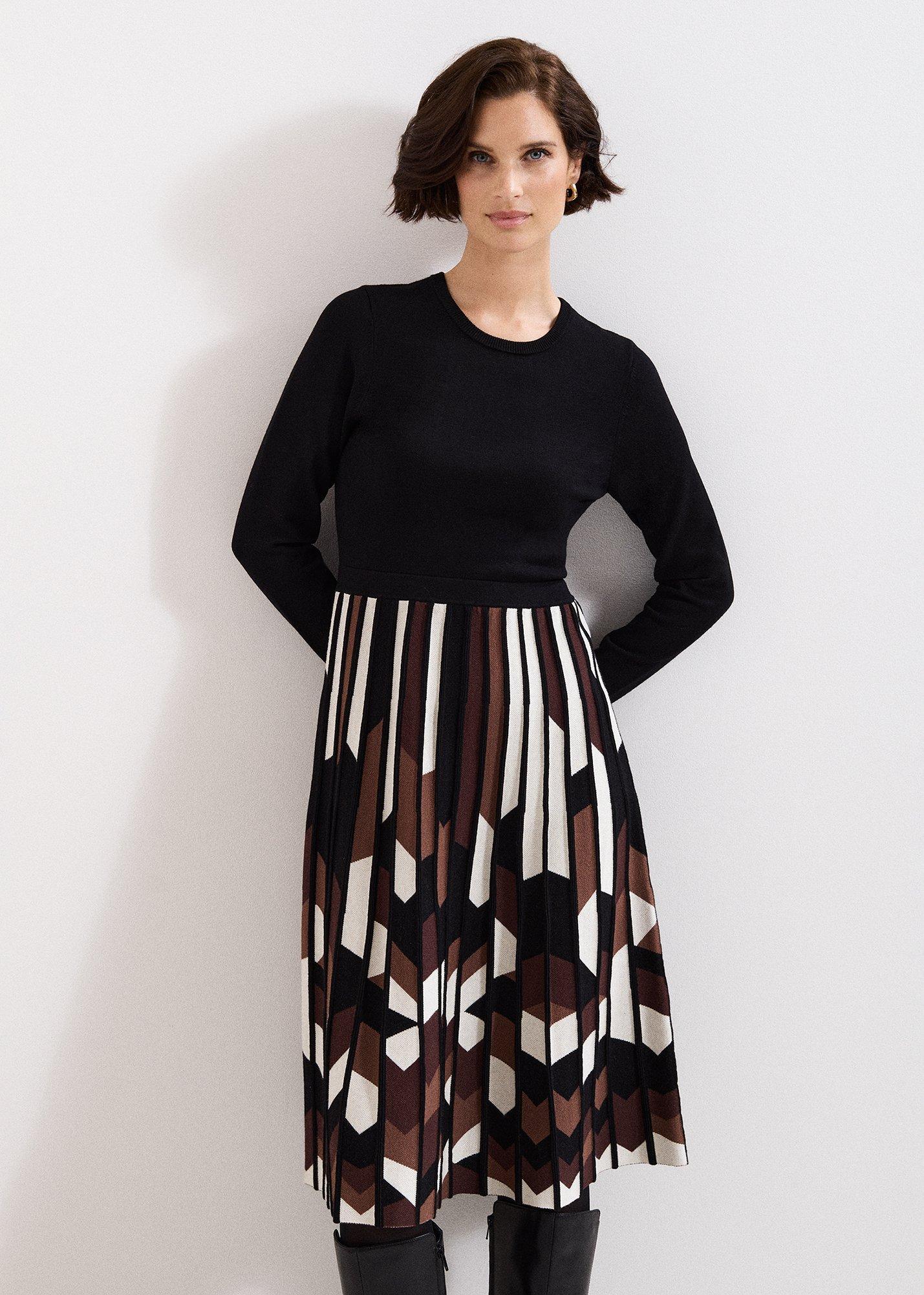 Maci Fit and Flare Pleated Knit Dress
