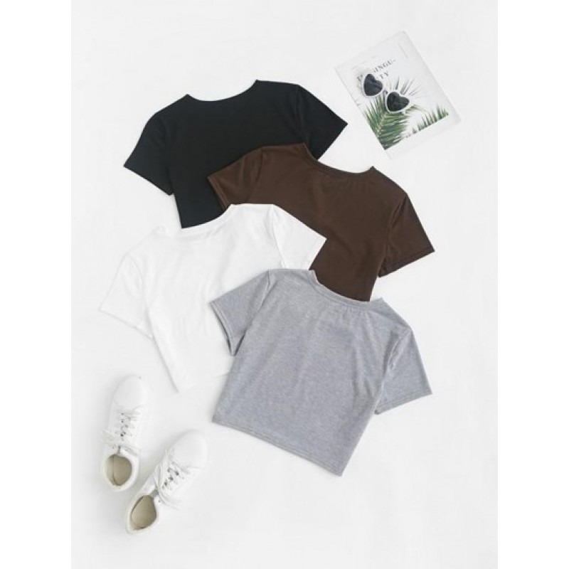 4pcs Plain Basic Cropped Tee RR6842