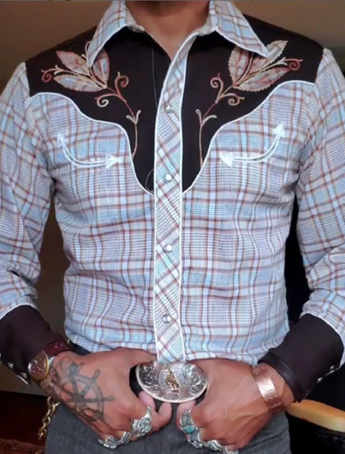 Men's Plaid Graphic Prints Shirt Western Cowboy Long Sleeve Fashion