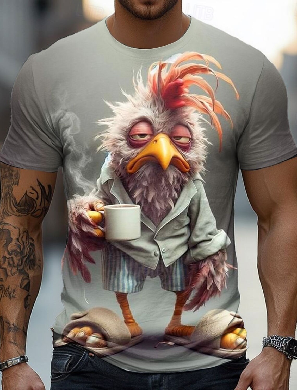 Men's Rabbit Rooster Funny T Shirt Short Sleeve 3D Print Crew Neck