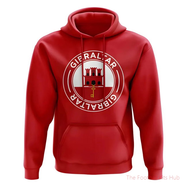 Men Gibraltar Football Badge Hoodie (Red)