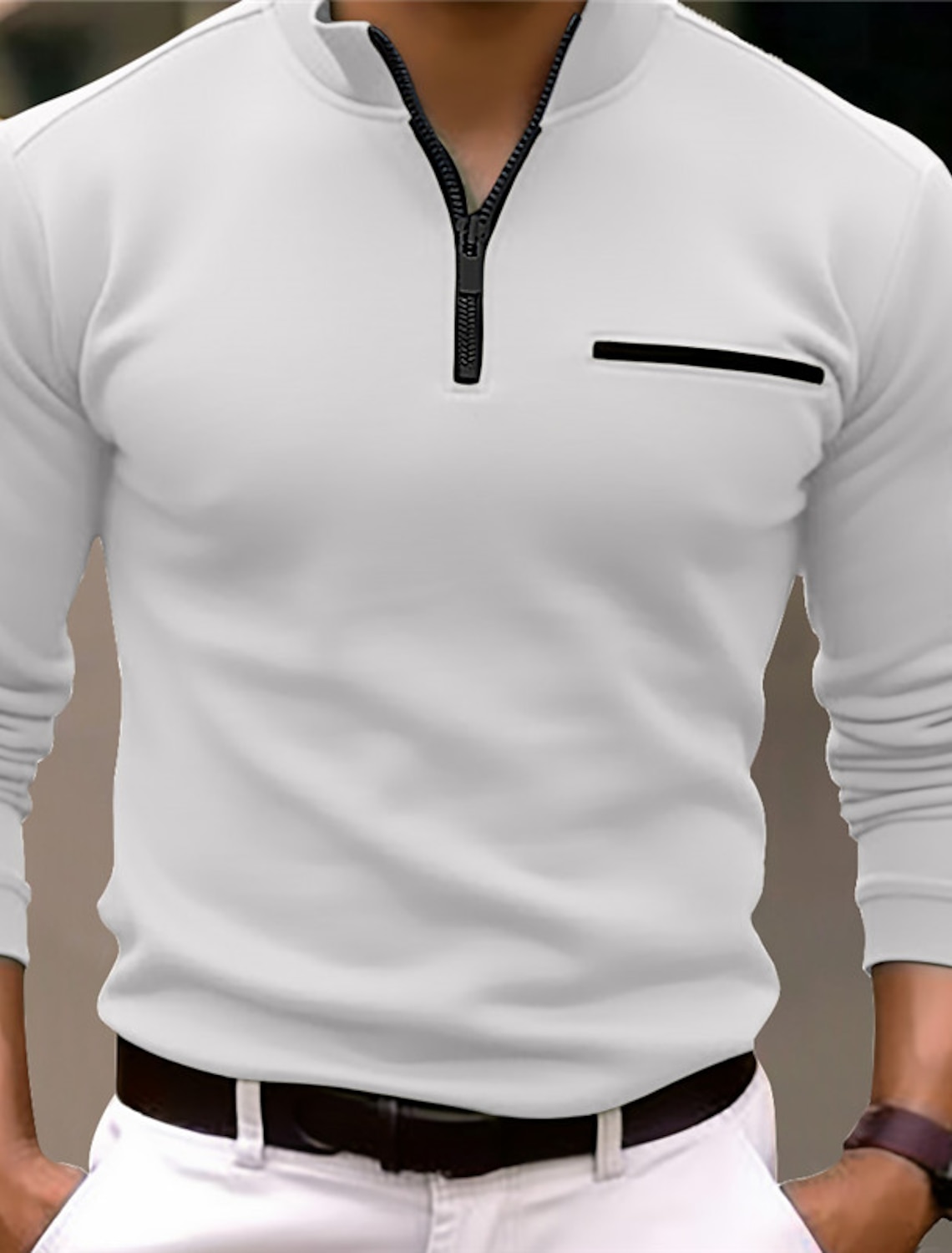 Men's Polo Shirt Pullover Sports Daily Wear Quarter Zip Long Sleeve