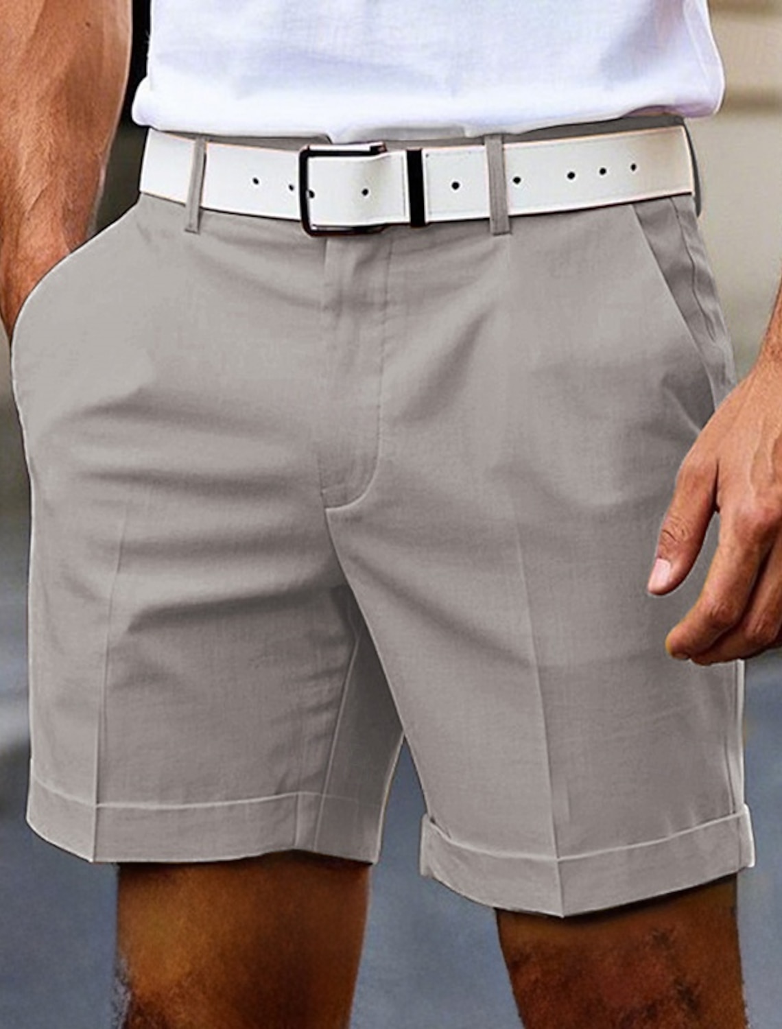 Men's Dress Shorts Burmuda Shorts Work Shorts Pocket Plain Comfort Knee Length Outdoor Business Fashion Casual Black White