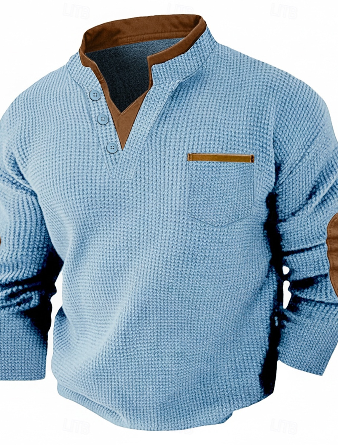 Men's Waffle Tee Henley Shirt Long Sleeve V Neck Spring & Fall Solid