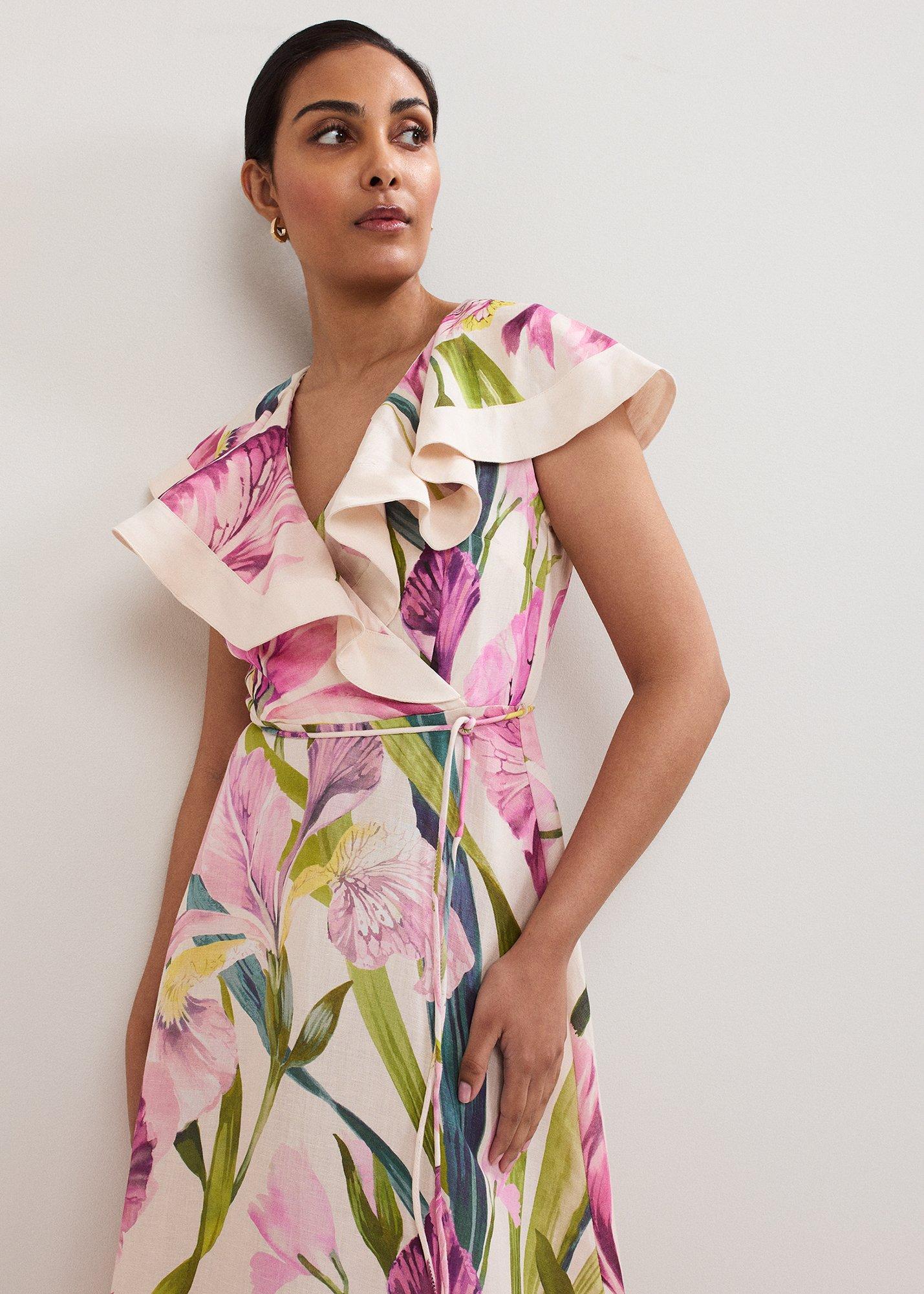 Petite Matilda Floral Linen Ruffle Midi Dress