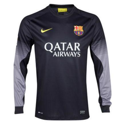 13-14 Barcelona Black Goalkeeper Long Sleeve Jersey Shirt - Official