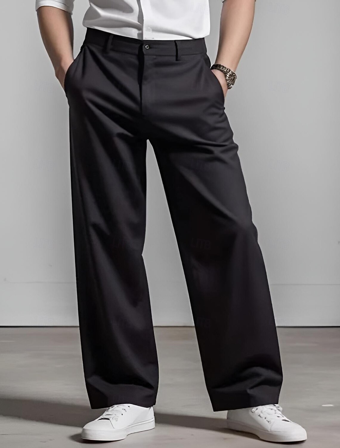 Men's Trousers Dress Pants Baggy Pants Suit Pants Pocket Straight Leg Plain Comfort Soft Full Length Daily Business Formal Fashion Streetwear Black White