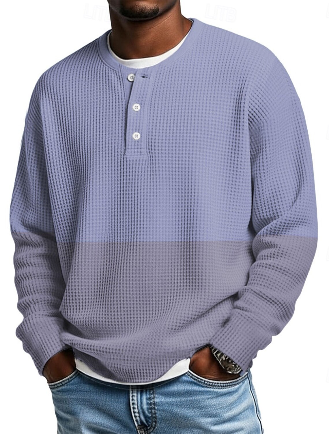 Men's Geometric Color Block Waffle Henley Shirt Casual Style Classic