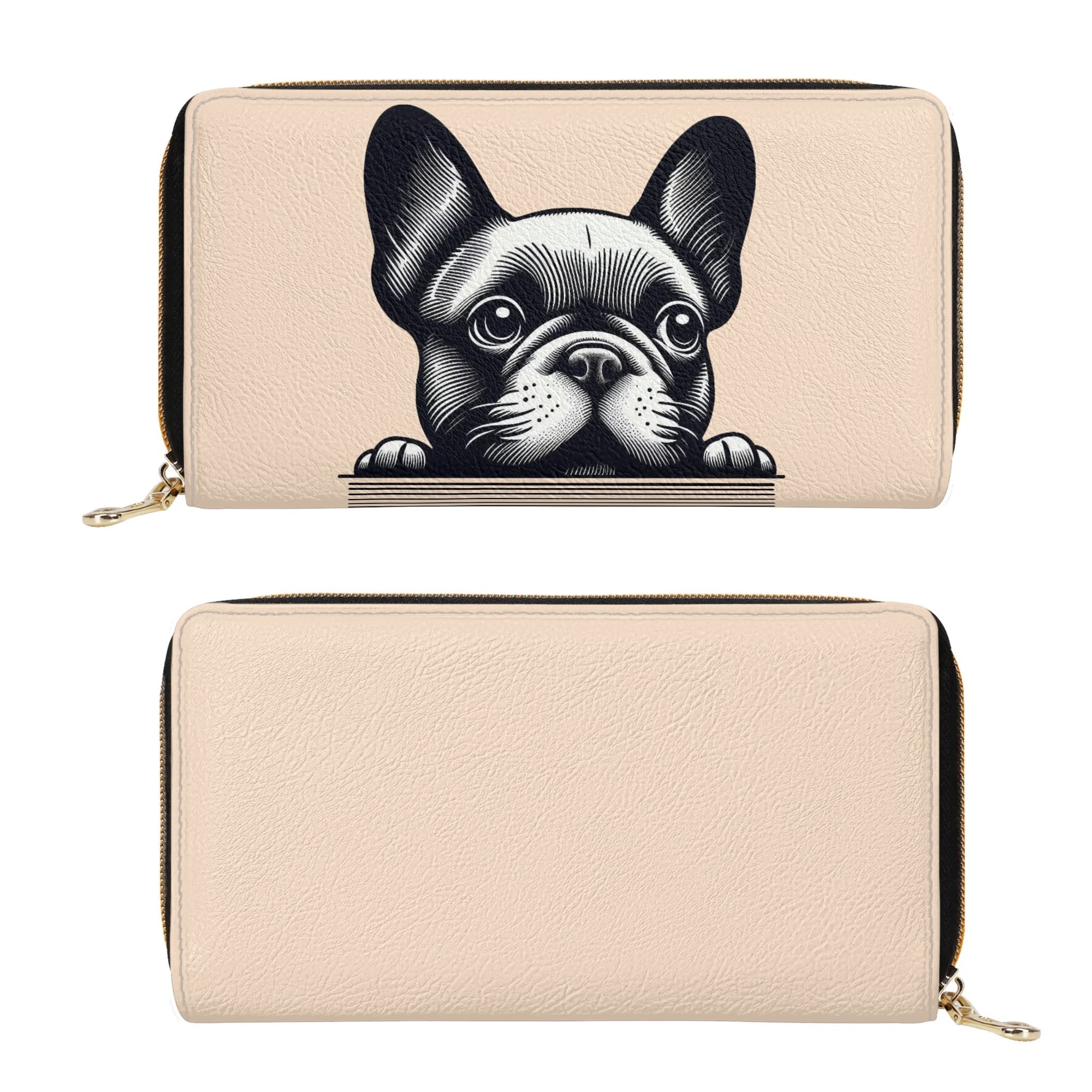 Xena - Trendy Leather Zipper Wallet Frenchie Themed Wear