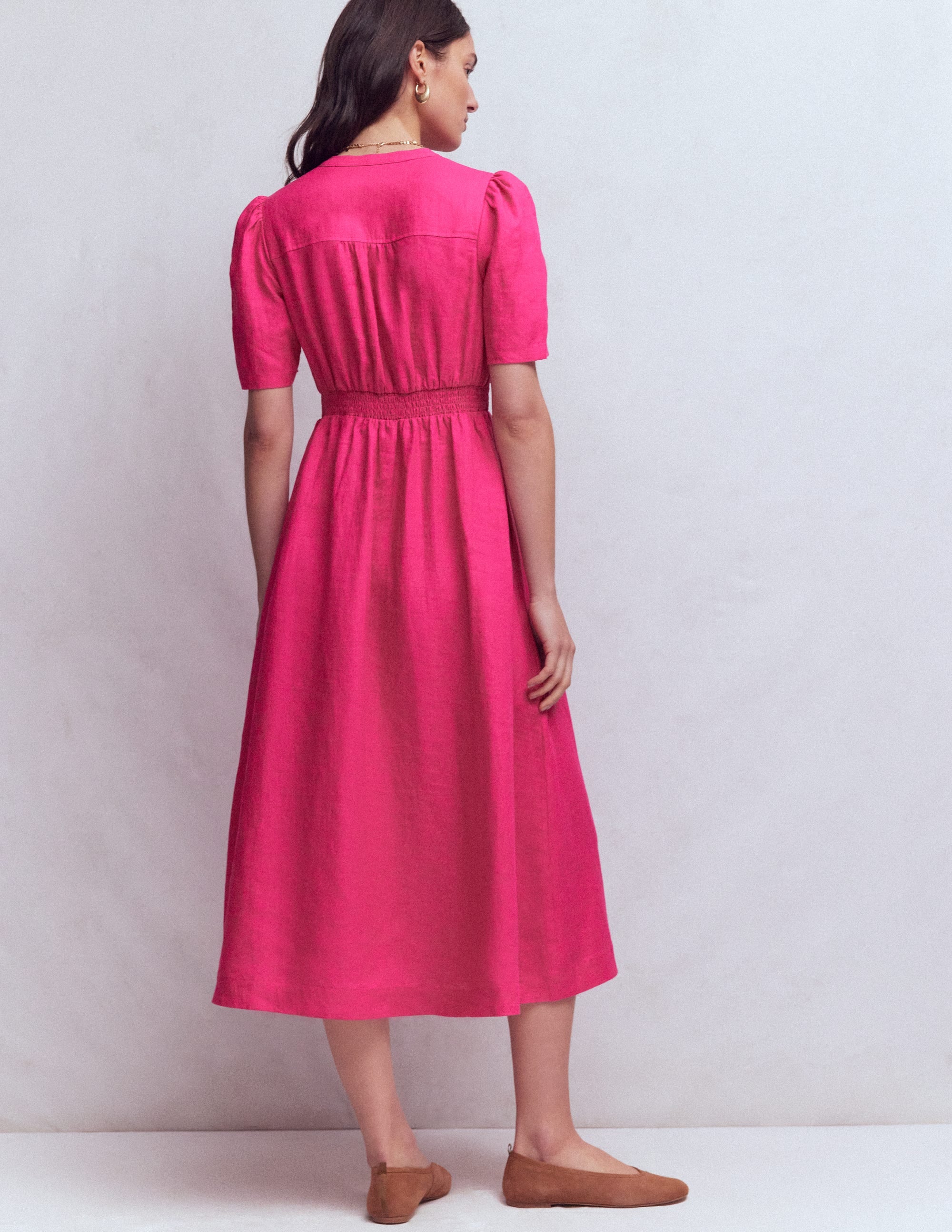 Ivy Placket Linen Midi Dress