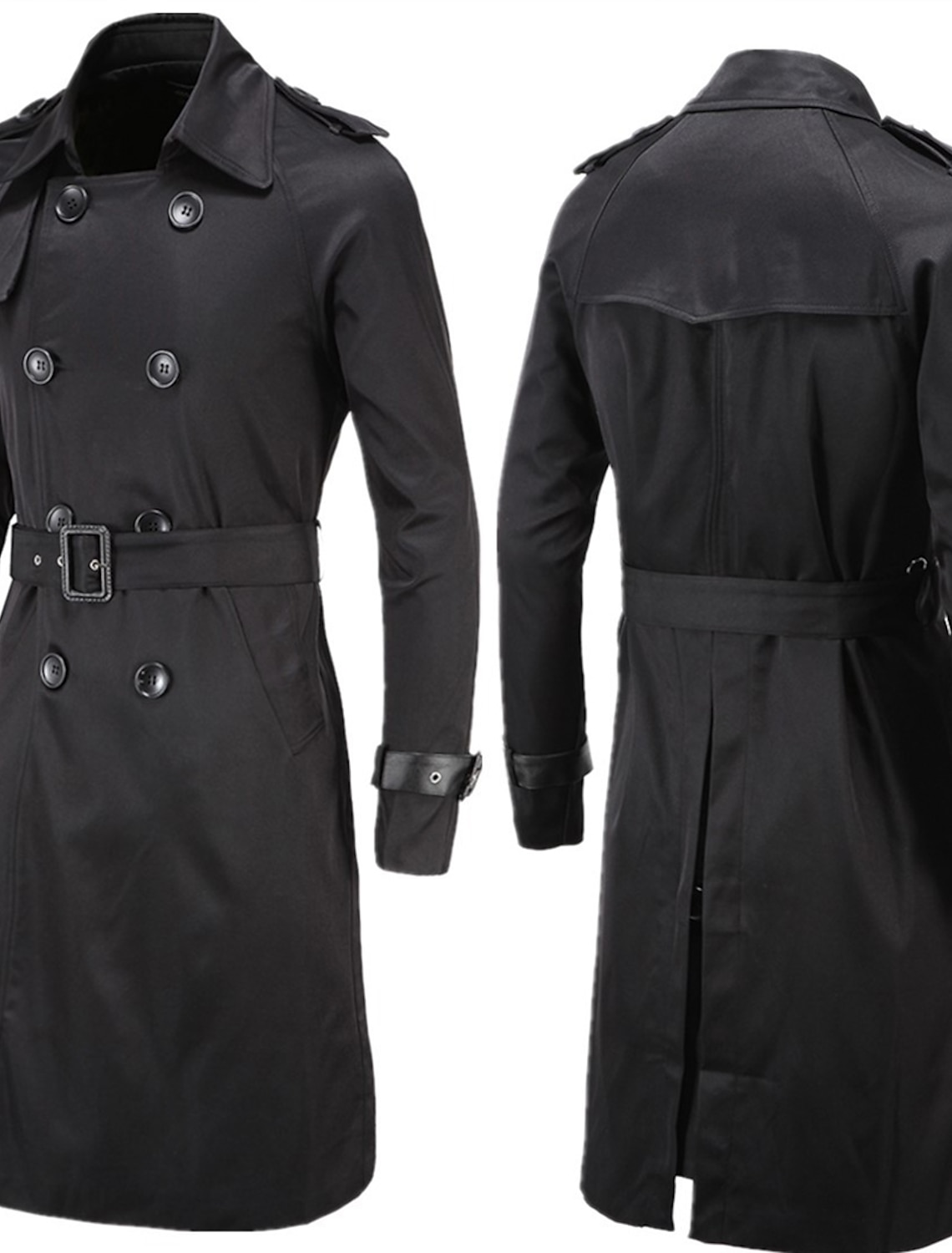 Men's Winter Coat Peacoat Trench Coat Street Business Fall Winter Polyester Thermal Warm Breathable Outerwear Clothing Apparel Casual Solid Color Pocket Turndown Double Breasted